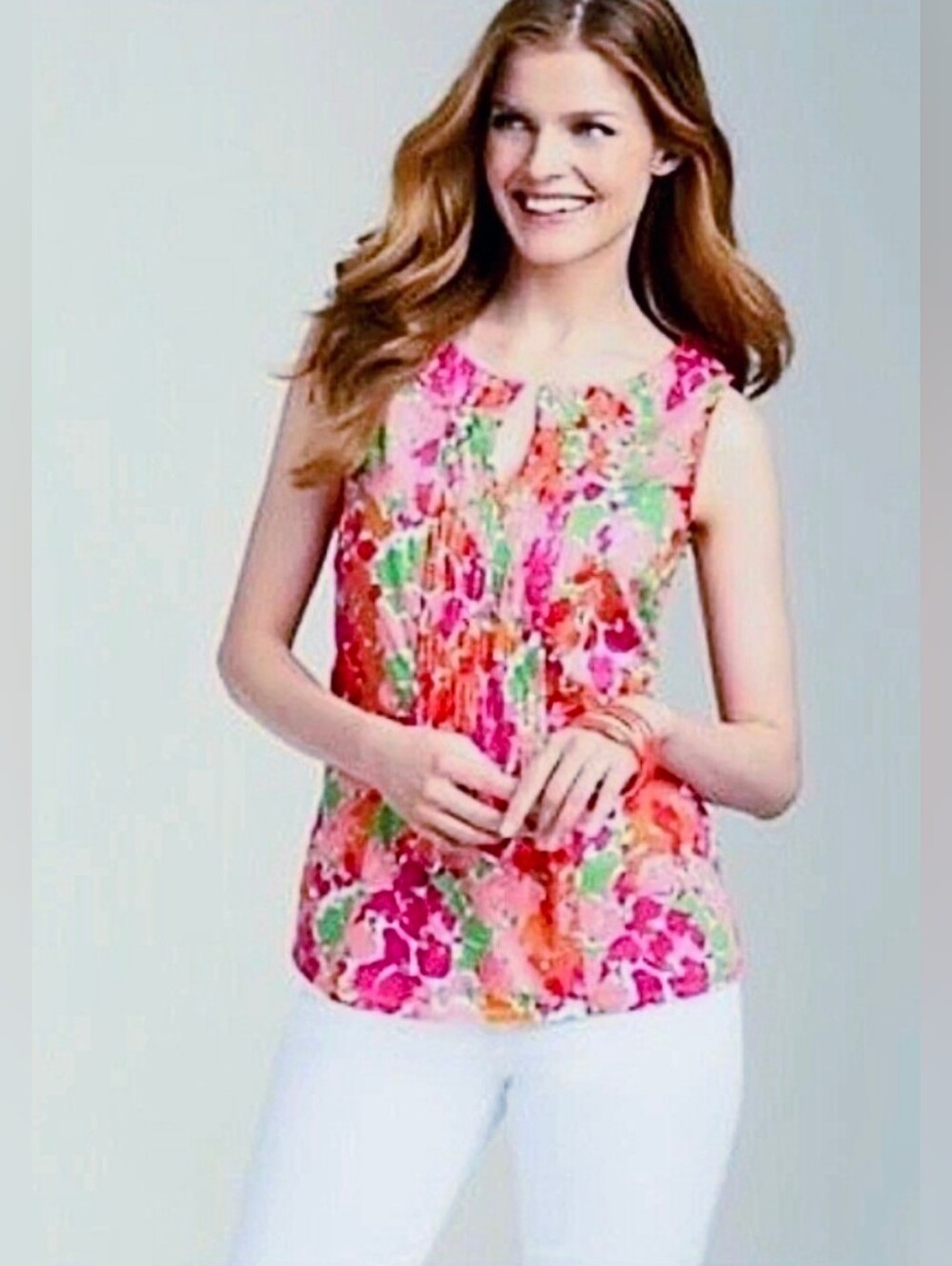 Talbots Floral Sleeveless Shell Top lined - Pinks orange green sz 14
